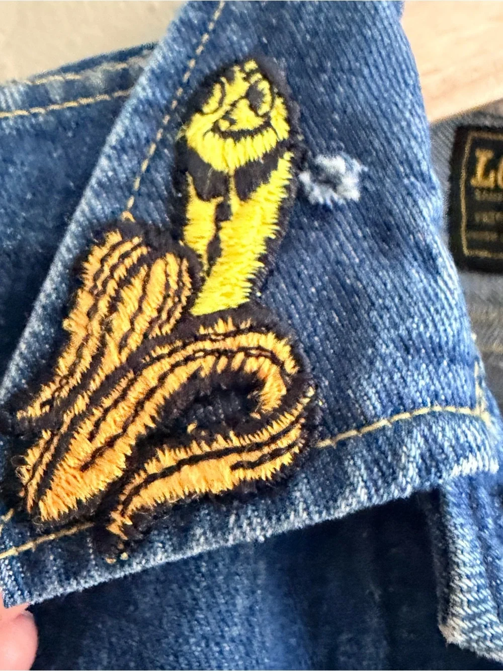 Vintage Lee Kids' Embroidered Blue Denim Distressed Jacket
